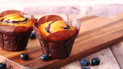 Blueberry Muffins on Table with Copy Space