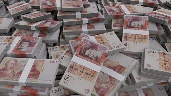 50 British Pounds Sterling Banknote Bundles Scattered, Backgrounds ...