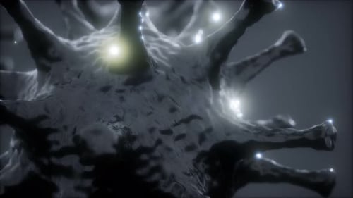 Animated Microscopic Virus Simulation with Glowing Particle Effects