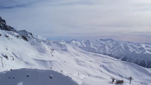 Winter drone flight over Mestia`s mountains in gerorgia.
Tetnuldi Ski Resort next to Uschba and Tet