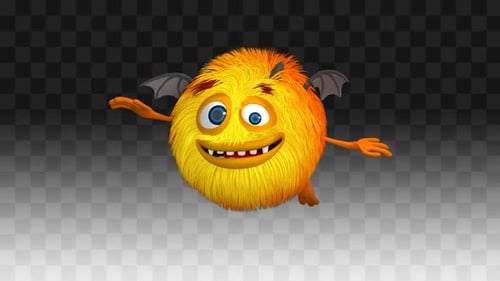 Animated Cute Furry Monster with Wings Flying Creature