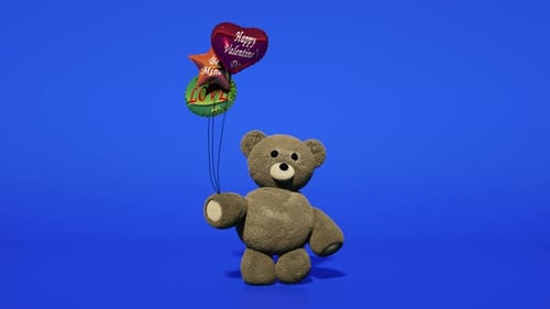 Animated 3D Teddy Bear Holding Happy Valentine's Day Balloons
