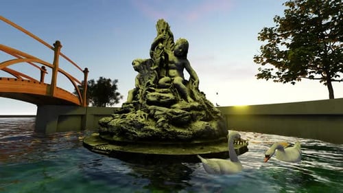 Monument et paysage de cygnes