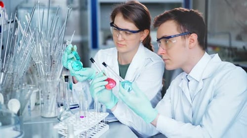 Young Scientists Working in Modern Biological Lab