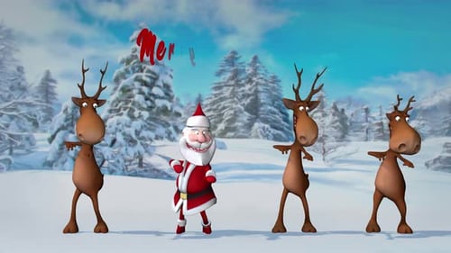 Animated Santa Claus and Reindeer Christmas Dance with Text