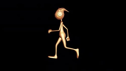 3d Character Gold Man Running Loop On Alpha Channel