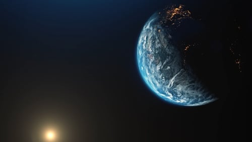 Cinematic Rotating Earth with City Lights and Dynamic Sun