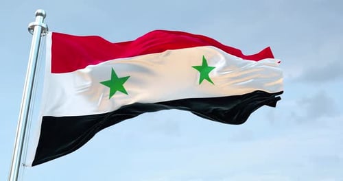 Realistic Syrian National Flag Waving Against Blue Sky