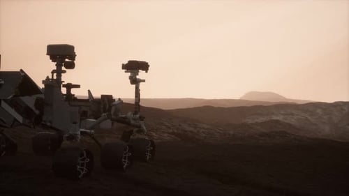 Mars Rover Exploring Red Planet Landscape Animation