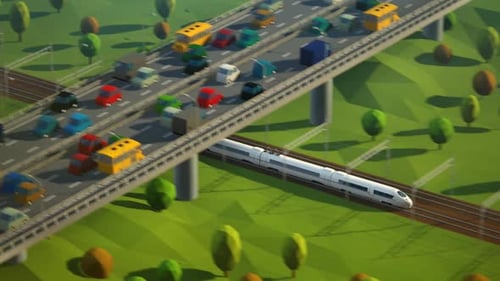 Der moderne Hochgeschwindigkeitszug fährt durch die Landschaft.