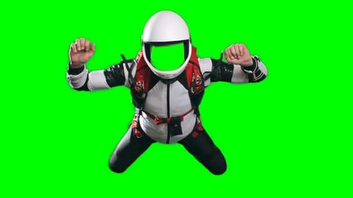 Skydiver with Helmet on Green Screen
