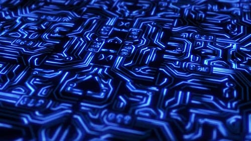 Futuristic Blue Glowing Circuit Board Digital Background Loop