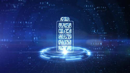 Blue Glowing Battery Charge Animation Digital Technology Background