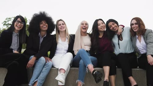 Multiracial business women having fun outside the office