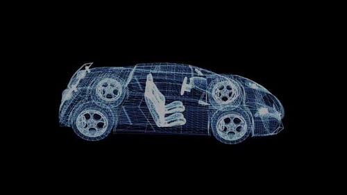 Futuristic Digital Wireframe Car Model Rotating Animation