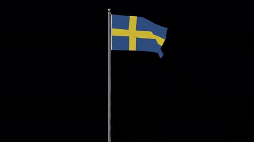Realistic Waving Flag of Sweden on Flagpole Animation