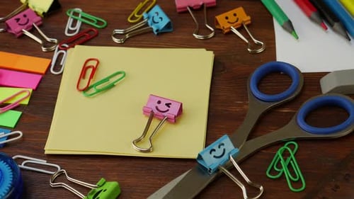 School Stationery on Brown Wooden Table