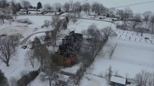 aftermath of a Burned building during winter