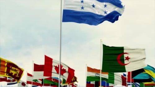 Honduras Flag Waving Among International Flags Animation