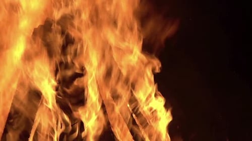 Intense Flames Burning in the Dark Night