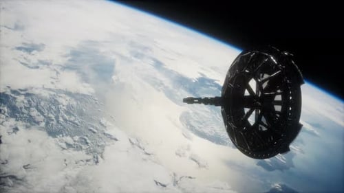 Futuristic Satellite Orbiting Earth in Space