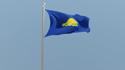 Waving Blue Flag with Yellow Beaver Emblem