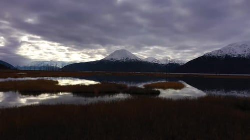 Snowy Mountains Reflected in Calm Lake