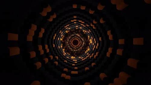 Tunnel de carrés noirs et oranges, animation fluide, rendu 3D
