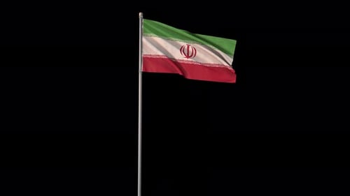 Waving Flag of Iran on Pole with Realistic Fabric Motion
