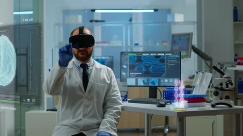 Scientist Working with Virtual Reality in a Lab