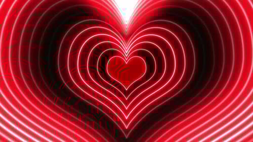 Pulsing Red Neon Hearts Tunnel Background Loop