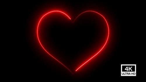 Red Neon Heart Outline Glowing Seamless Loop Animation