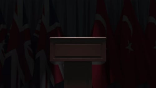 Animated Podium with Waving National Flags for Presentations