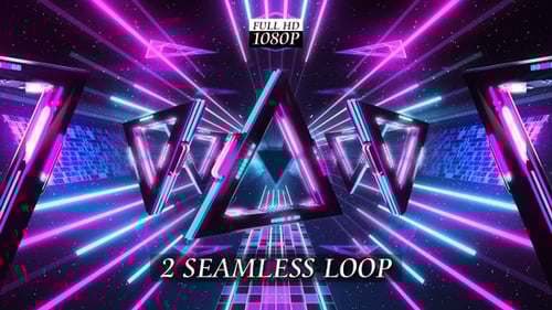 Seamless Synthwave Neon Triangle Retro Tunnel Background Loop