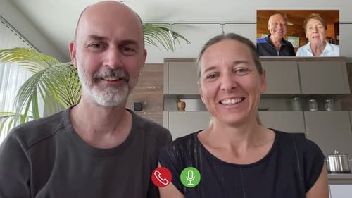 Family Connects Via Video Call