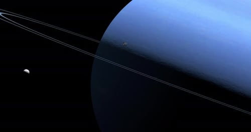 Animated Planet with Rings and Moon in Deep Space