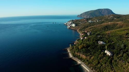 Aerial of Small Village Resort on the Southern Coast, Black Sea Summer