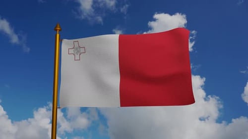 Malta Flag Waving in the Wind with a Blue Sky Background