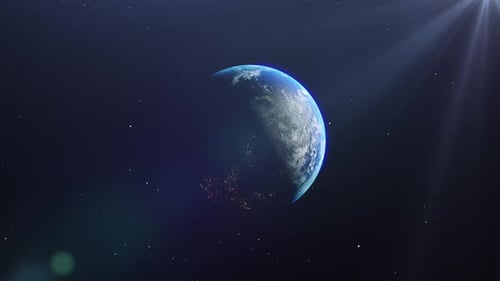 Realistic Rotating Earth Globe in Space with Sun and Stars