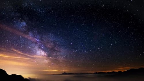 Night Sky on The Alps, Time Lapse Milky Way Stars Rotating Over Mountains