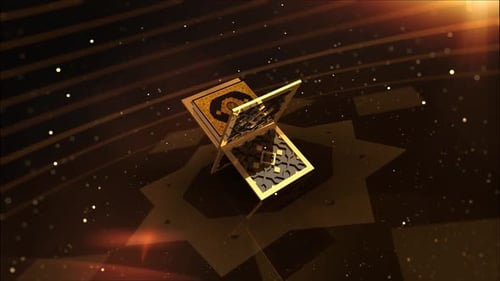 Golden Holy Book with Islamic Patterns for Ramadan and Eid