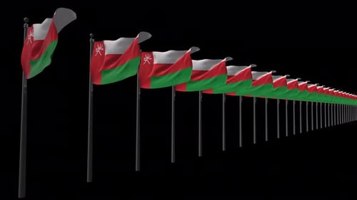 Oman National Flags Waving on Flagpoles
