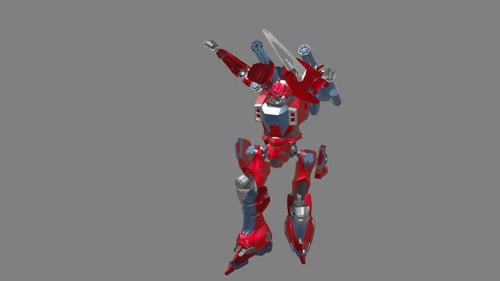 3D Animated Futuristic Red Robot Mech Rotating Loop