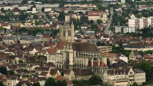 Aerial View of Auxerre Cityscape with Abbey of SaintGermain Burgundy France