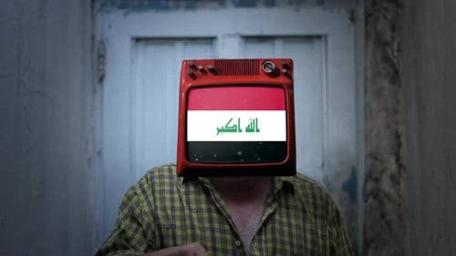 Man with TV Head Displaying Iraq Flag
