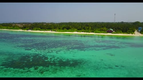 Aerial view seascape of idyllic sea view beach journey by blue ocean with white sandy background of