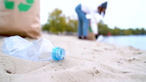 Voluntario limpiando el entorno. Concepto de reciclaje