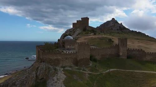 Beautiful Ruins of the Sudak Fortress and Mount Fortress on the Black Sea Coast