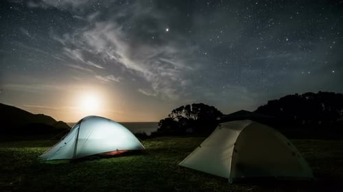 Tents under Starry Night Sky Time Lapse