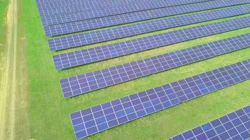 Ecology of Solar Power Plant Panels in the Fields Green Energy on a Sunny Day